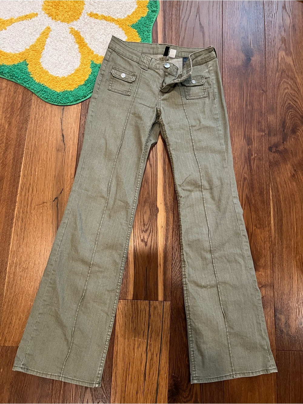 H&M Olive Green Flared Jeans with Front Seam Detail